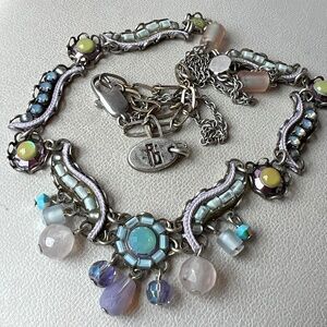 AYALA BAR ADJUSTABLE NECKLACE W/LONG EXTENDER BLUE LILAC PURPLE GREEN RHINESTONE